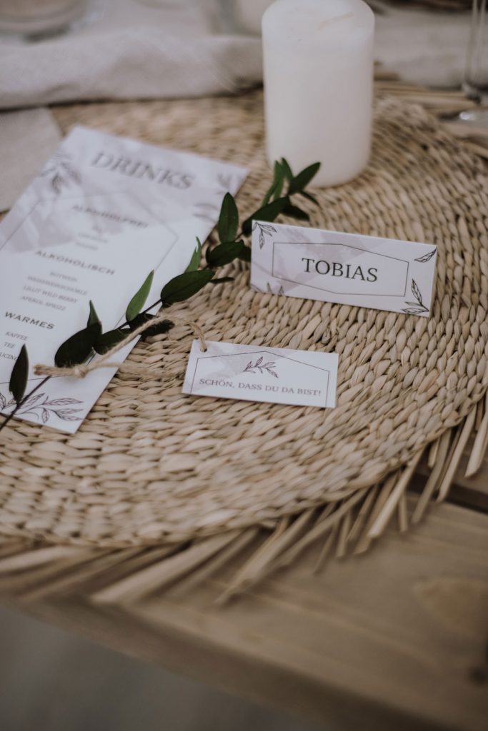 Namensschild, Dankeskarte & Menükarte